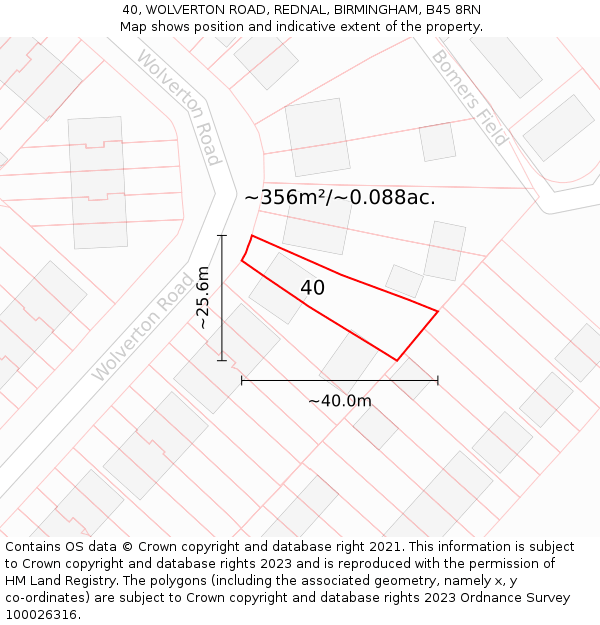 40, WOLVERTON ROAD, REDNAL, BIRMINGHAM, B45 8RN: Plot and title map
