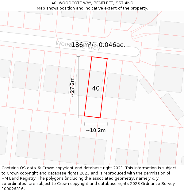 40, WOODCOTE WAY, BENFLEET, SS7 4ND: Plot and title map