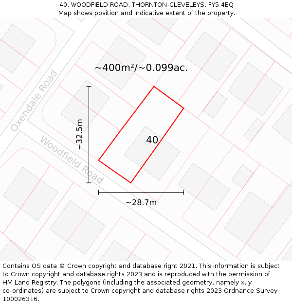 40, WOODFIELD ROAD, THORNTON-CLEVELEYS, FY5 4EQ: Plot and title map