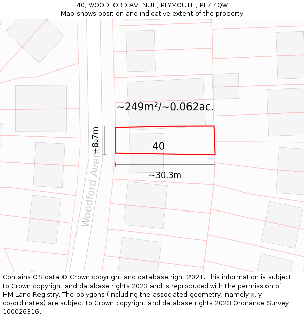 40, WOODFORD AVENUE, PLYMOUTH, PL7 4QW: Plot and title map