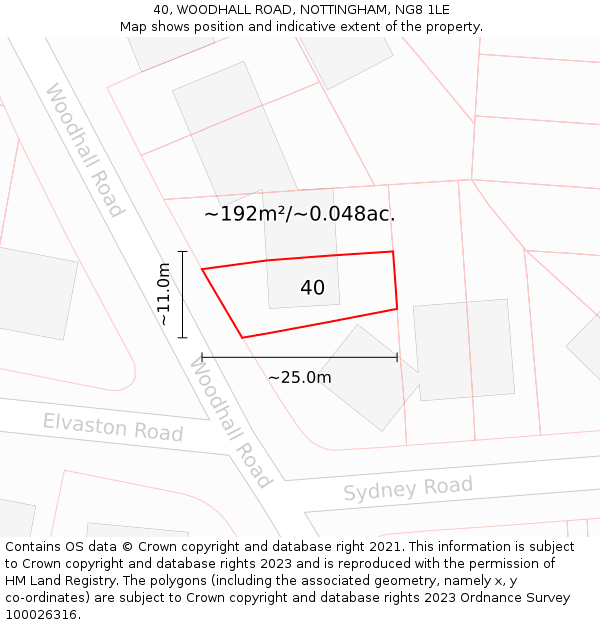 40, WOODHALL ROAD, NOTTINGHAM, NG8 1LE: Plot and title map
