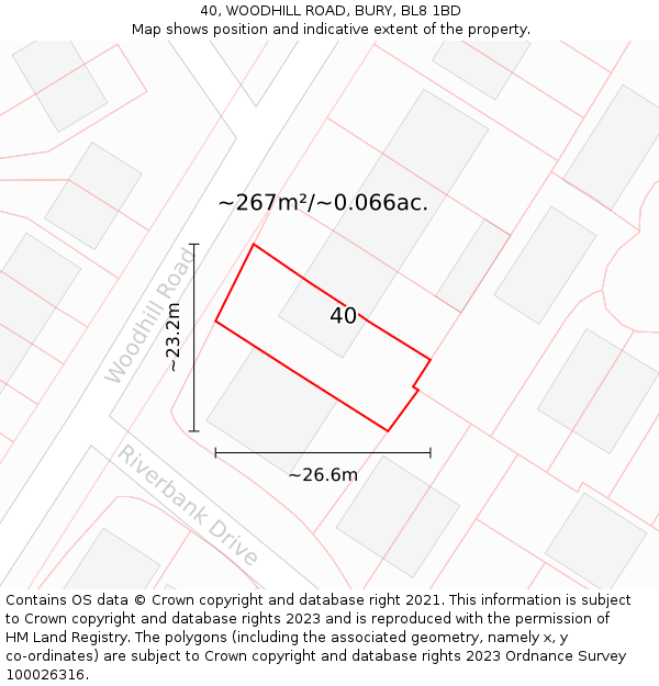 40, WOODHILL ROAD, BURY, BL8 1BD: Plot and title map