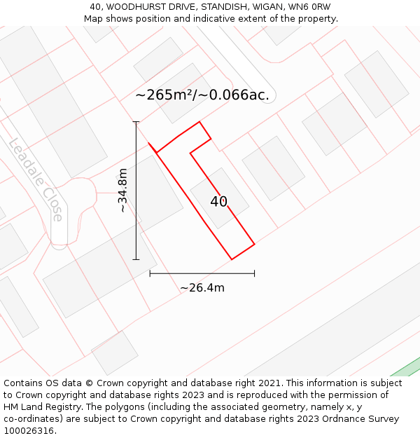 40, WOODHURST DRIVE, STANDISH, WIGAN, WN6 0RW: Plot and title map