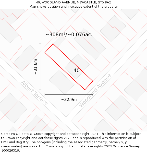 40, WOODLAND AVENUE, NEWCASTLE, ST5 8AZ: Plot and title map
