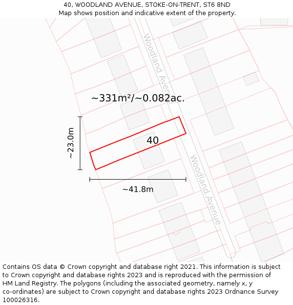 40, WOODLAND AVENUE, STOKE-ON-TRENT, ST6 8ND: Plot and title map