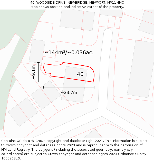 40, WOODSIDE DRIVE, NEWBRIDGE, NEWPORT, NP11 4NQ: Plot and title map