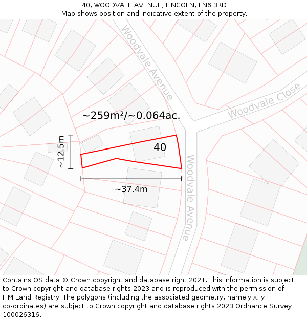 40, WOODVALE AVENUE, LINCOLN, LN6 3RD: Plot and title map