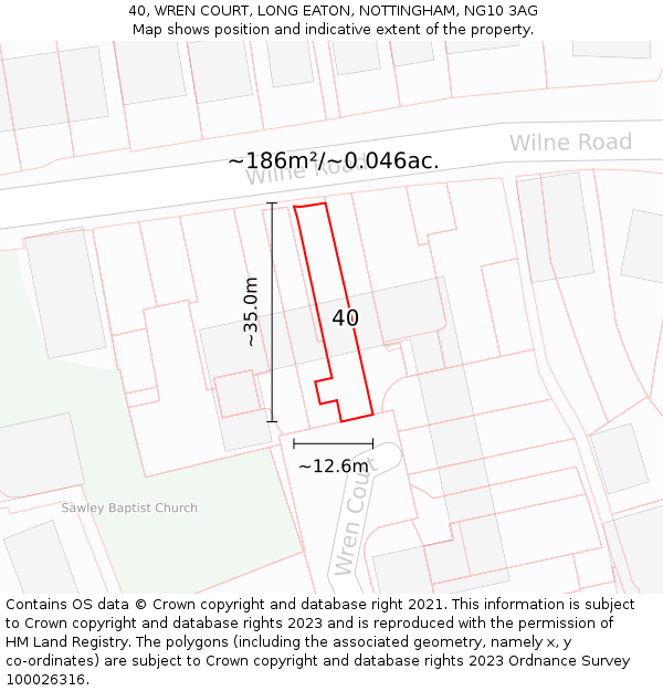 40, WREN COURT, LONG EATON, NOTTINGHAM, NG10 3AG: Plot and title map