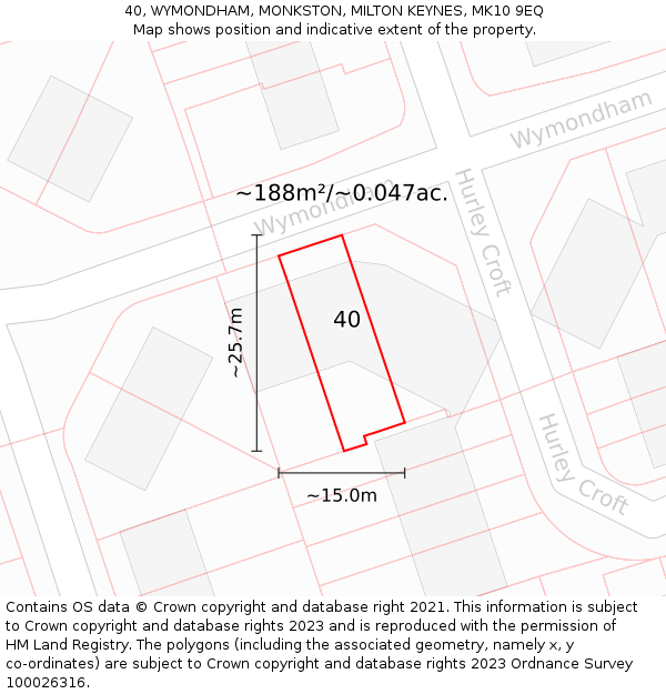 40, WYMONDHAM, MONKSTON, MILTON KEYNES, MK10 9EQ: Plot and title map