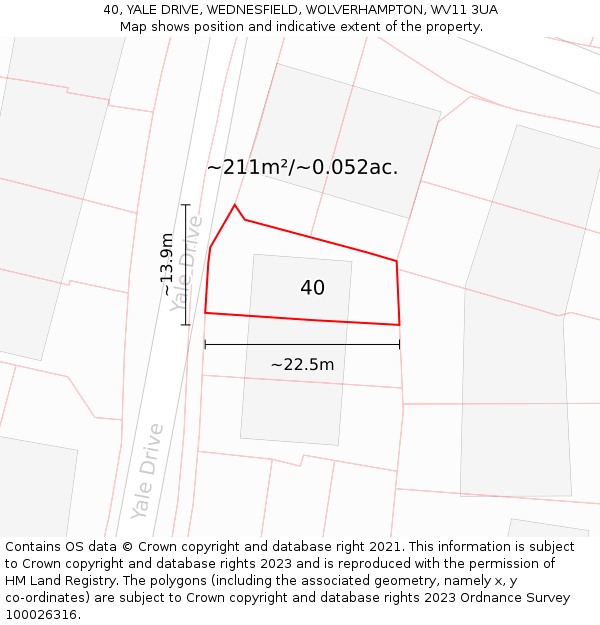40, YALE DRIVE, WEDNESFIELD, WOLVERHAMPTON, WV11 3UA: Plot and title map