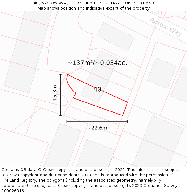 40, YARROW WAY, LOCKS HEATH, SOUTHAMPTON, SO31 6XD: Plot and title map