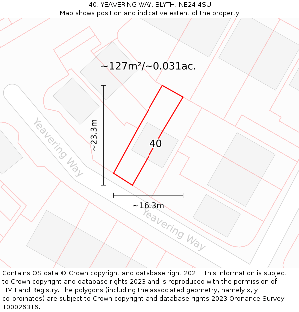 40, YEAVERING WAY, BLYTH, NE24 4SU: Plot and title map