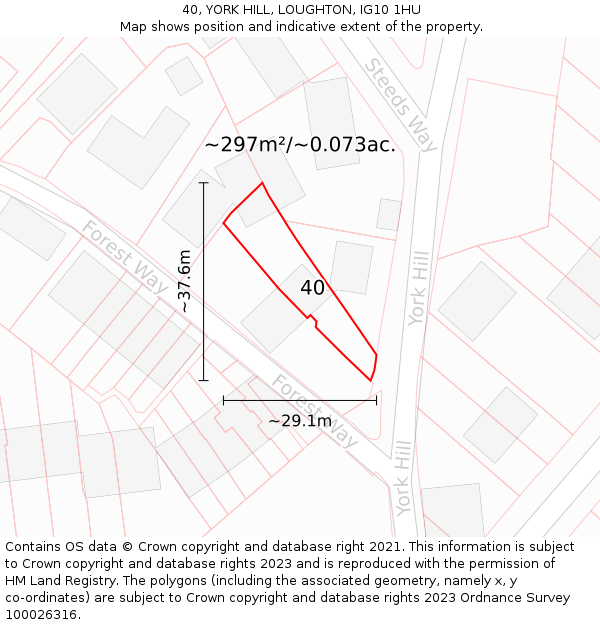 40, YORK HILL, LOUGHTON, IG10 1HU: Plot and title map