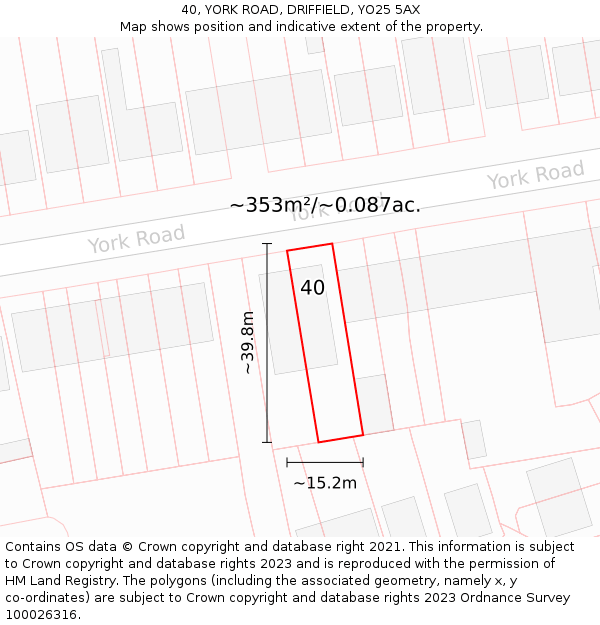 40, YORK ROAD, DRIFFIELD, YO25 5AX: Plot and title map