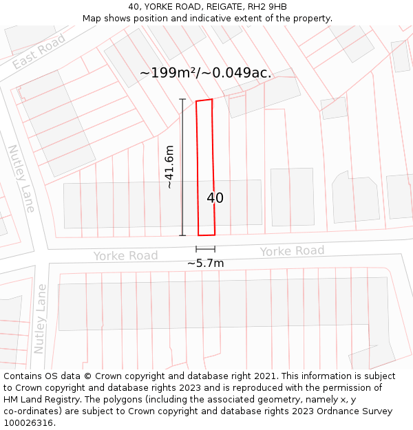 40, YORKE ROAD, REIGATE, RH2 9HB: Plot and title map
