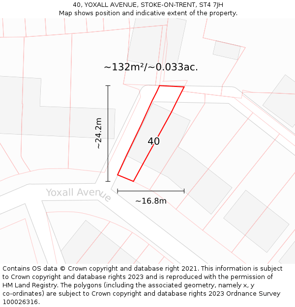 40, YOXALL AVENUE, STOKE-ON-TRENT, ST4 7JH: Plot and title map