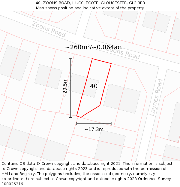 40, ZOONS ROAD, HUCCLECOTE, GLOUCESTER, GL3 3PR: Plot and title map