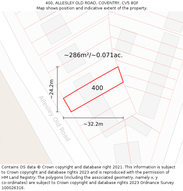 400, ALLESLEY OLD ROAD, COVENTRY, CV5 8GF: Plot and title map