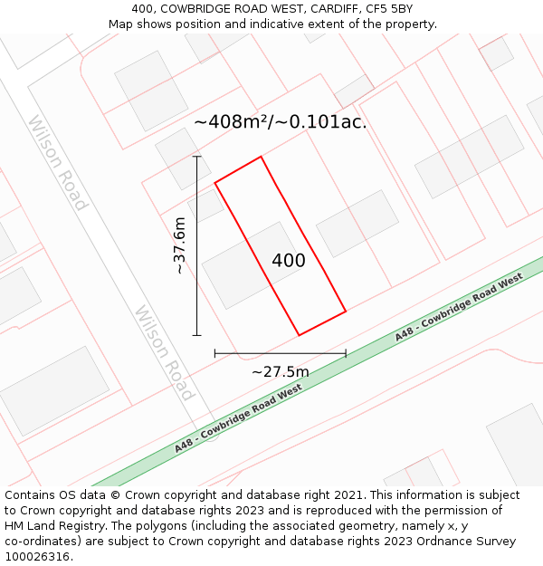 400, COWBRIDGE ROAD WEST, CARDIFF, CF5 5BY: Plot and title map