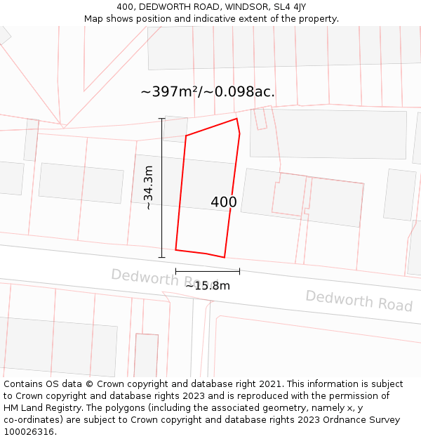 400, DEDWORTH ROAD, WINDSOR, SL4 4JY: Plot and title map