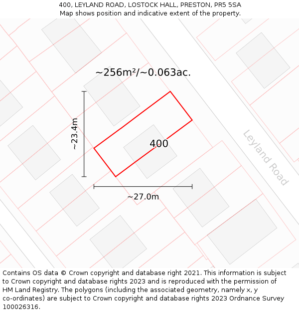 400, LEYLAND ROAD, LOSTOCK HALL, PRESTON, PR5 5SA: Plot and title map