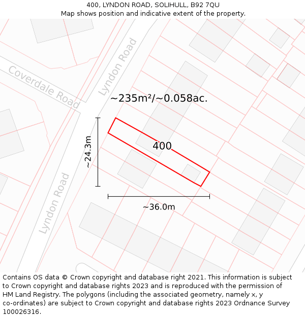 400, LYNDON ROAD, SOLIHULL, B92 7QU: Plot and title map