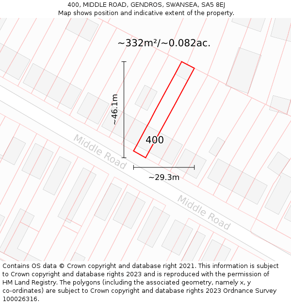 400, MIDDLE ROAD, GENDROS, SWANSEA, SA5 8EJ: Plot and title map