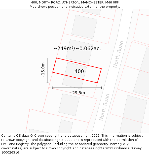 400, NORTH ROAD, ATHERTON, MANCHESTER, M46 0RF: Plot and title map