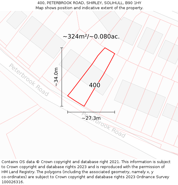 400, PETERBROOK ROAD, SHIRLEY, SOLIHULL, B90 1HY: Plot and title map