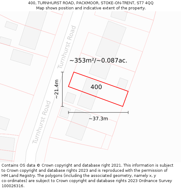 400, TURNHURST ROAD, PACKMOOR, STOKE-ON-TRENT, ST7 4QQ: Plot and title map