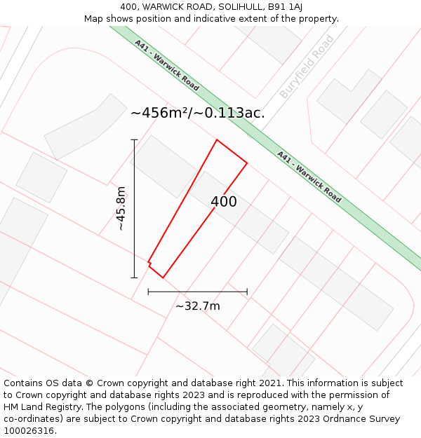 400, WARWICK ROAD, SOLIHULL, B91 1AJ: Plot and title map