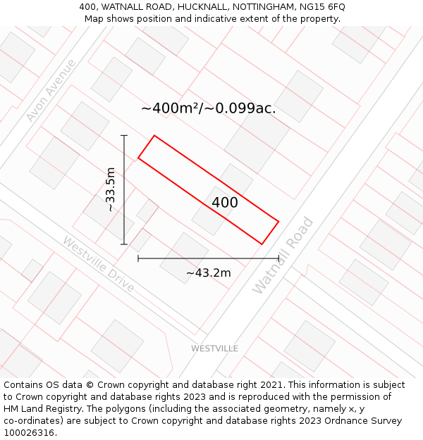 400, WATNALL ROAD, HUCKNALL, NOTTINGHAM, NG15 6FQ: Plot and title map