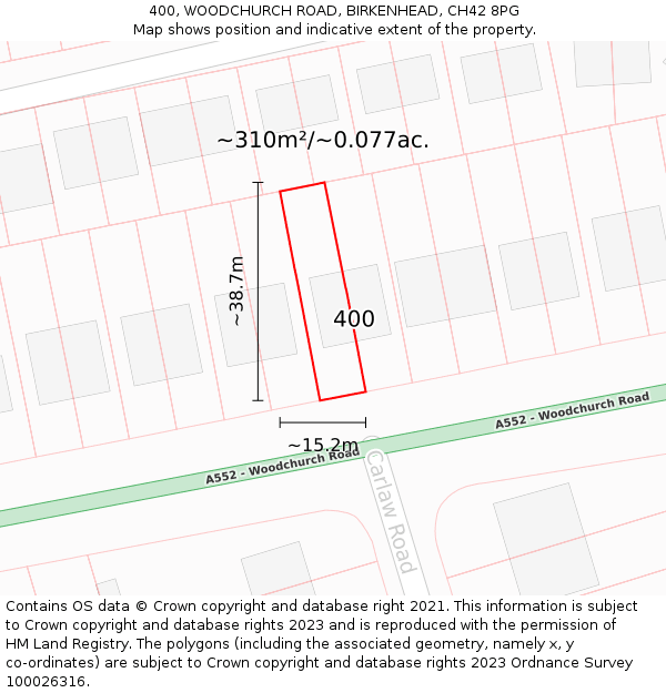 400, WOODCHURCH ROAD, BIRKENHEAD, CH42 8PG: Plot and title map