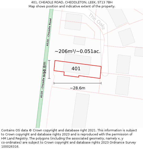 401, CHEADLE ROAD, CHEDDLETON, LEEK, ST13 7BH: Plot and title map