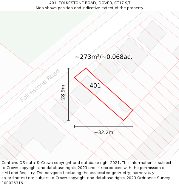 401, FOLKESTONE ROAD, DOVER, CT17 9JT: Plot and title map