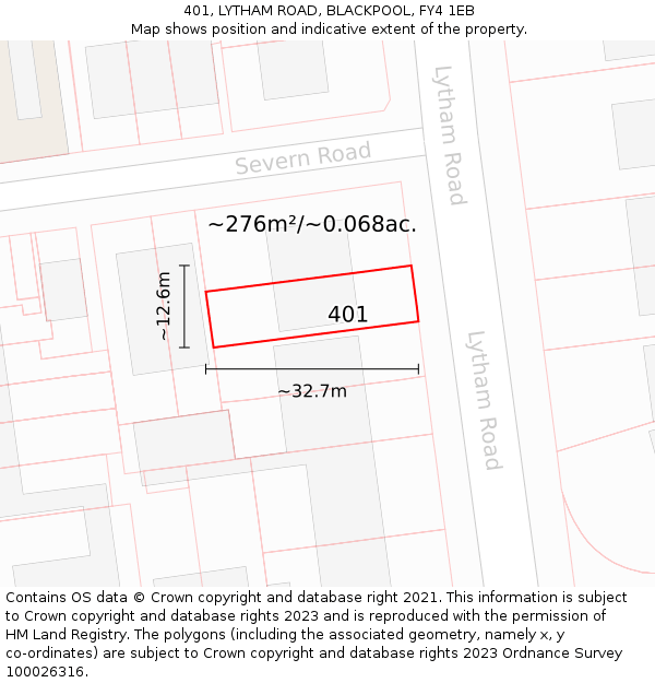 401, LYTHAM ROAD, BLACKPOOL, FY4 1EB: Plot and title map