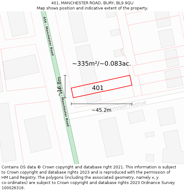 401, MANCHESTER ROAD, BURY, BL9 9QU: Plot and title map