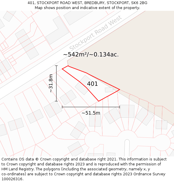 401, STOCKPORT ROAD WEST, BREDBURY, STOCKPORT, SK6 2BG: Plot and title map