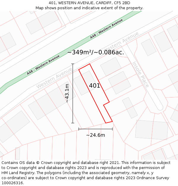 401, WESTERN AVENUE, CARDIFF, CF5 2BD: Plot and title map