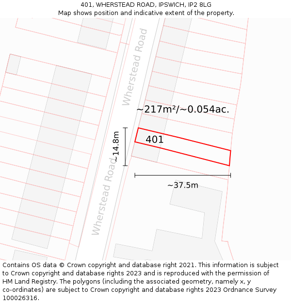 401, WHERSTEAD ROAD, IPSWICH, IP2 8LG: Plot and title map