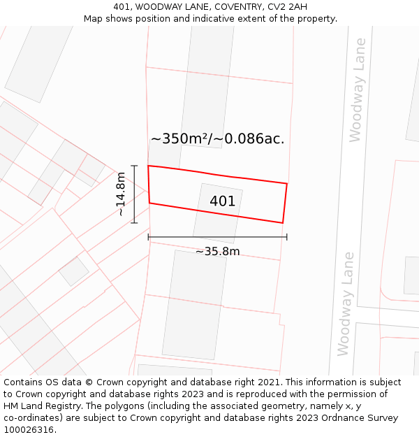 401, WOODWAY LANE, COVENTRY, CV2 2AH: Plot and title map