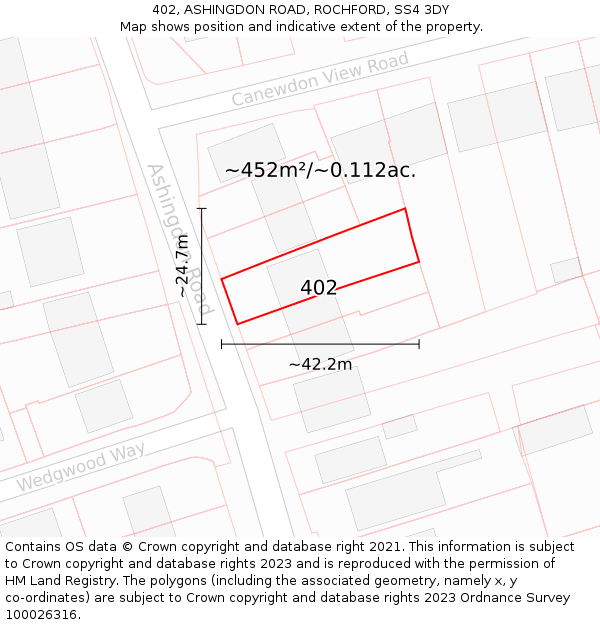 402, ASHINGDON ROAD, ROCHFORD, SS4 3DY: Plot and title map