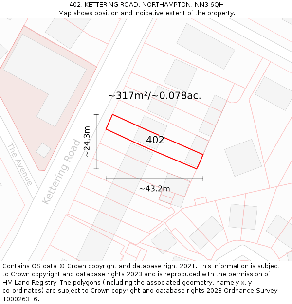 402, KETTERING ROAD, NORTHAMPTON, NN3 6QH: Plot and title map