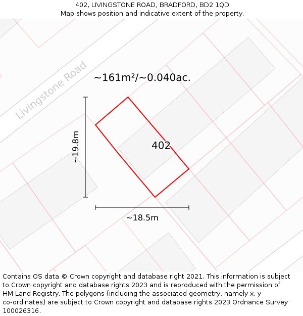 402, LIVINGSTONE ROAD, BRADFORD, BD2 1QD: Plot and title map