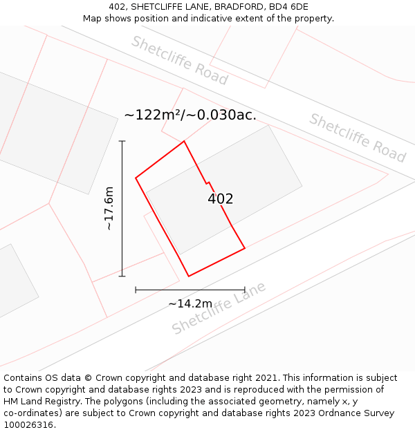 402, SHETCLIFFE LANE, BRADFORD, BD4 6DE: Plot and title map
