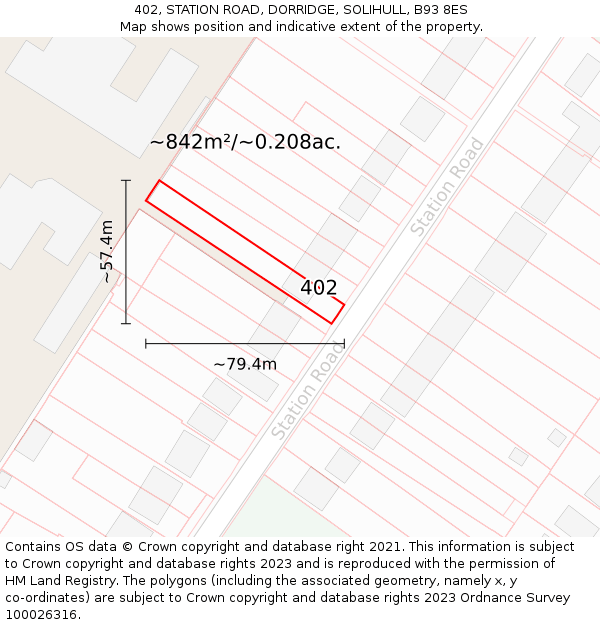 402, STATION ROAD, DORRIDGE, SOLIHULL, B93 8ES: Plot and title map