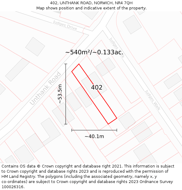 402, UNTHANK ROAD, NORWICH, NR4 7QH: Plot and title map