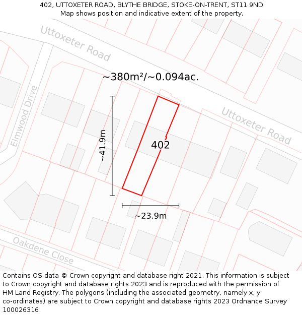 402, UTTOXETER ROAD, BLYTHE BRIDGE, STOKE-ON-TRENT, ST11 9ND: Plot and title map