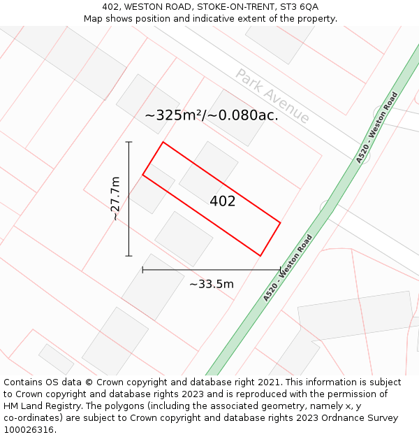 402, WESTON ROAD, STOKE-ON-TRENT, ST3 6QA: Plot and title map