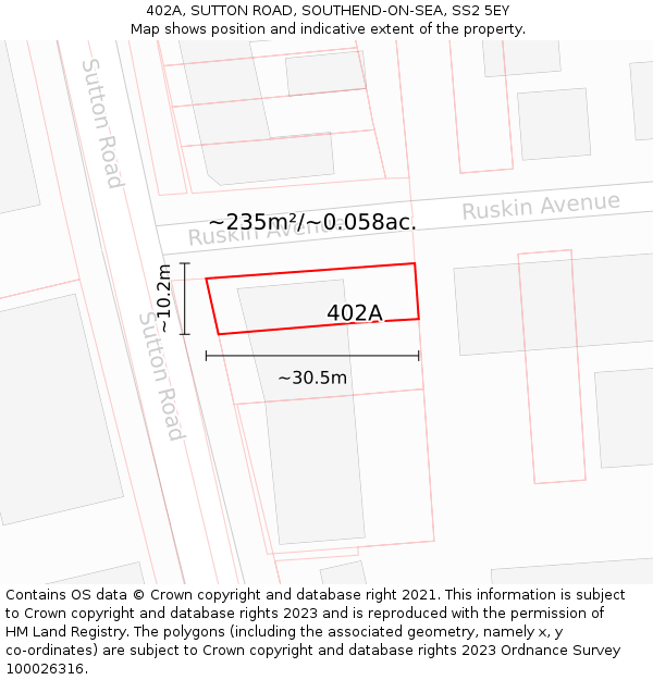 402A, SUTTON ROAD, SOUTHEND-ON-SEA, SS2 5EY: Plot and title map
